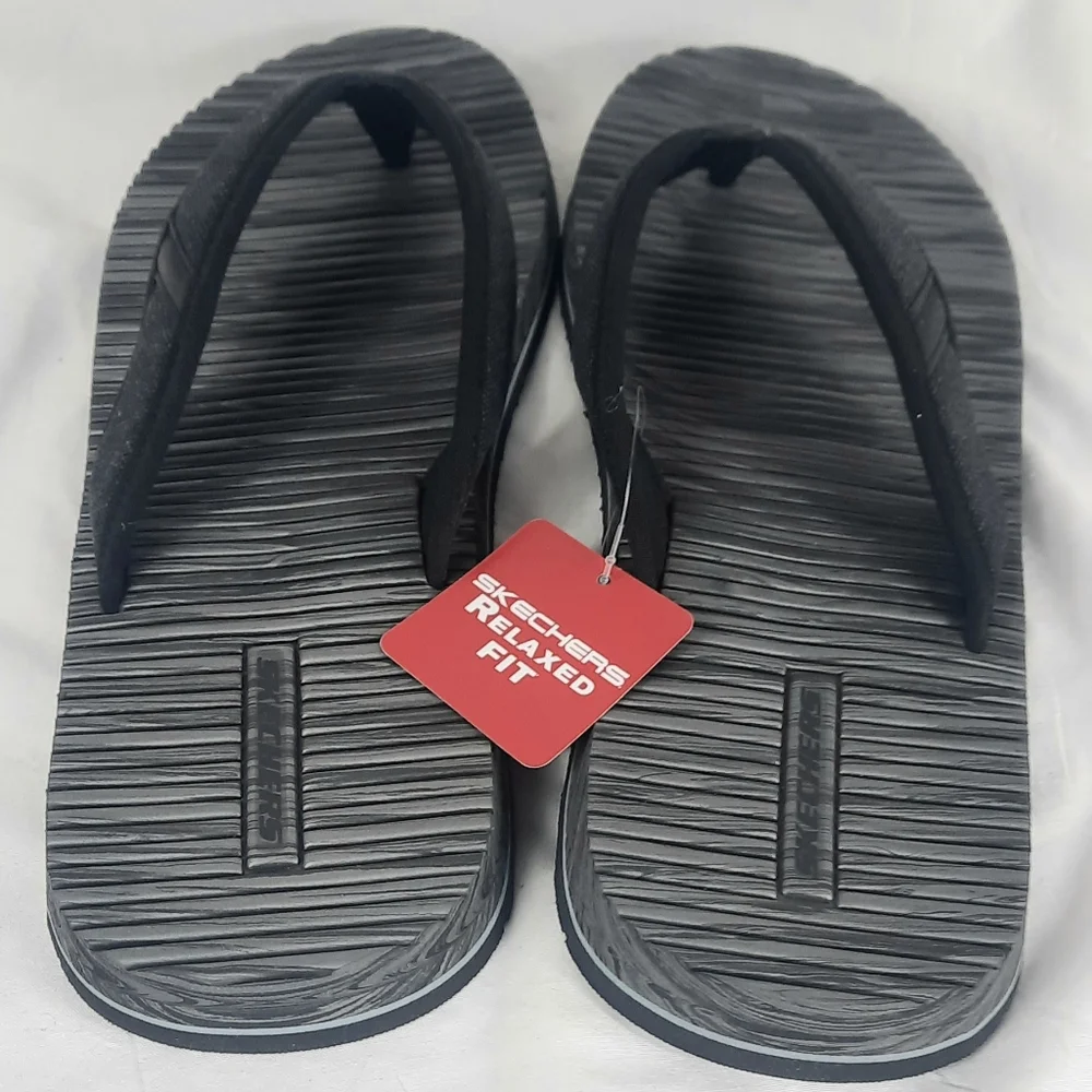 Skechers Tantric Rafe Mens Thong Sandals Size 13 Relaxed Fit Comfort Black NEW